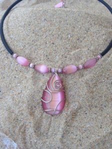Handmade Jewellery - Pink Glass Bead with Leather Coaker