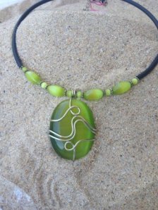 Handmade Jewellery - Green glass beads and coaker